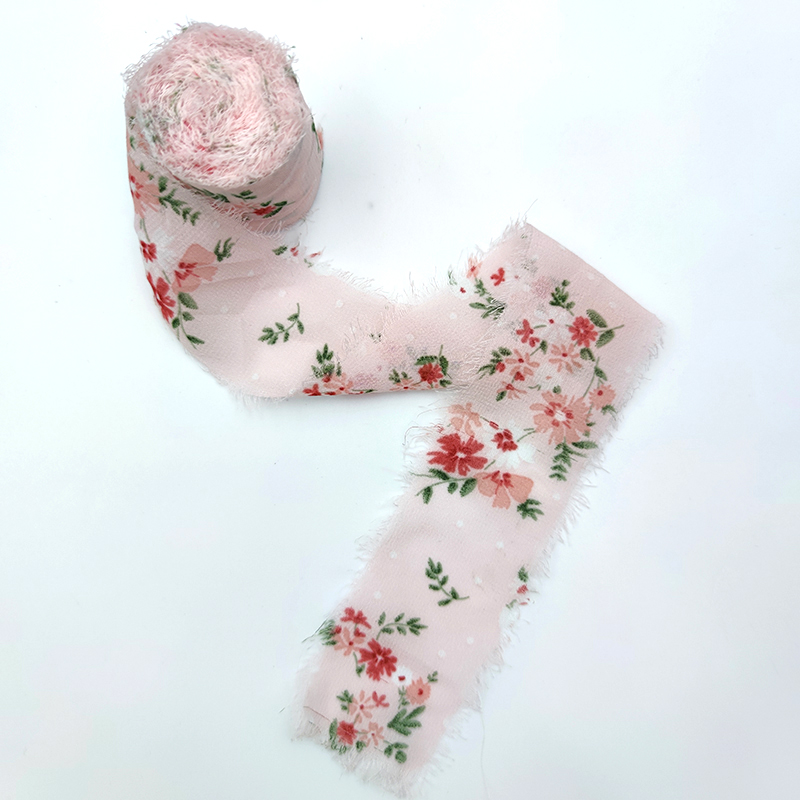 Velvet Ribbon Roll - Printed Flower Silk Chiffon Ribbon Wedding