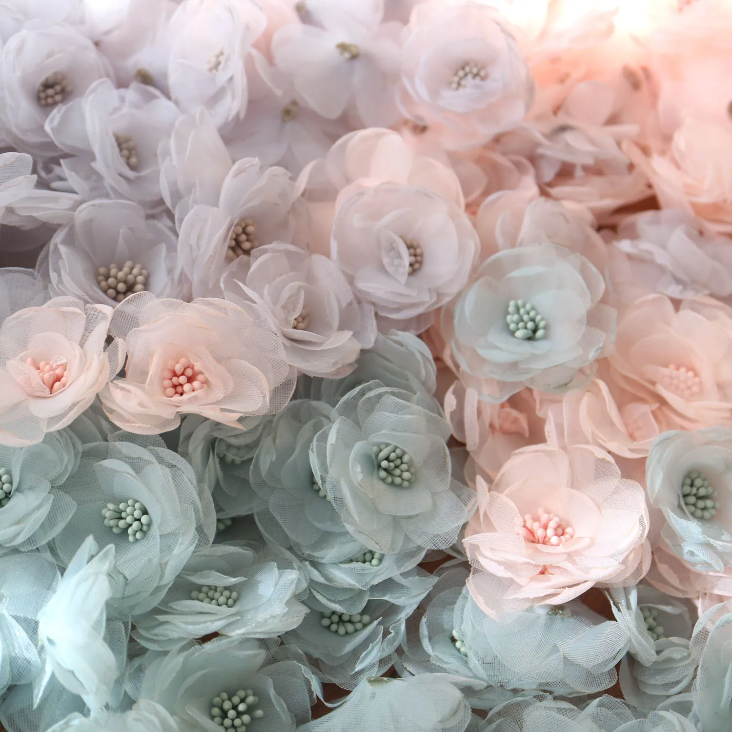 Applique Patch Flower - 10pcs/lot Pink Green Chiffon Flowers Patches