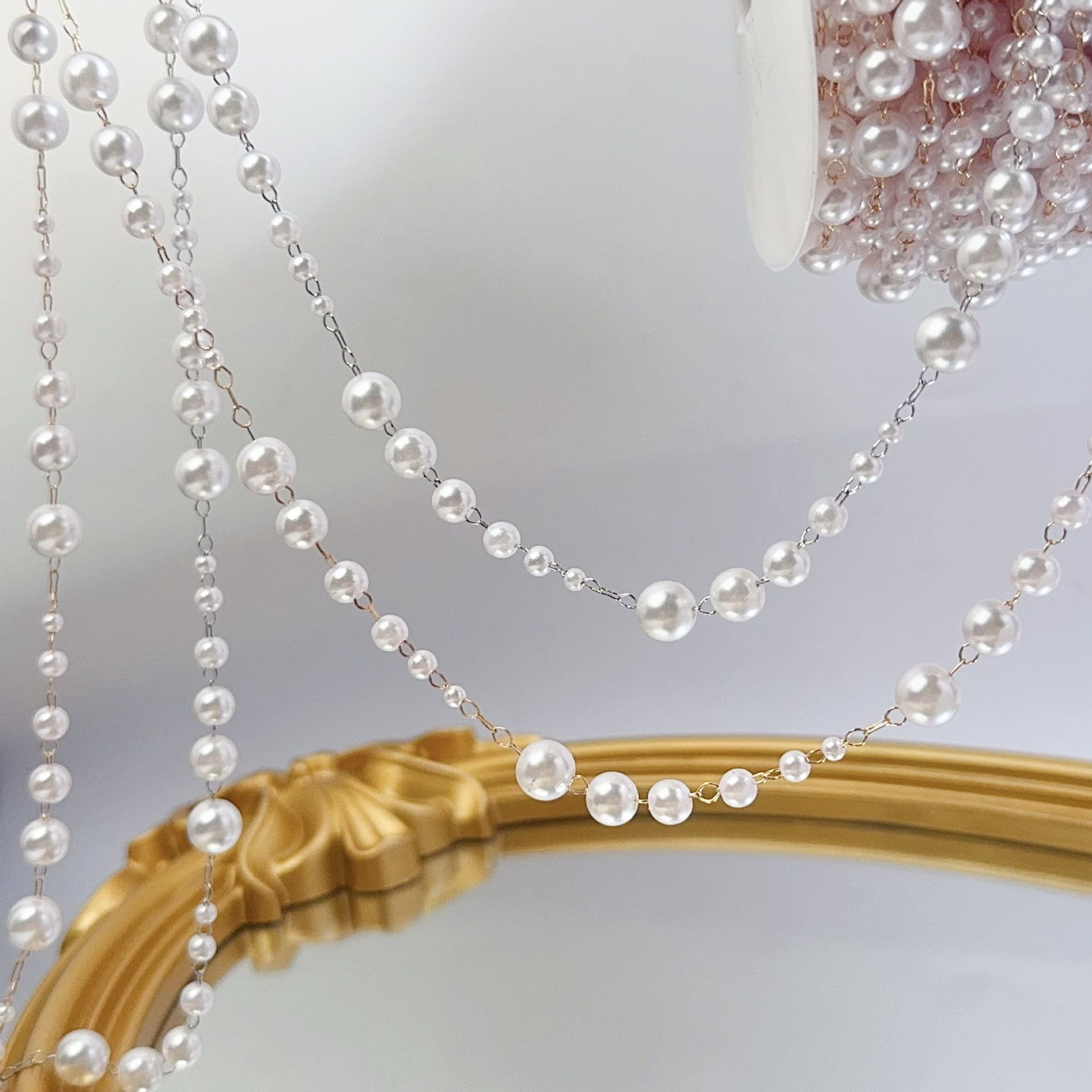 Pearl Trim Chain - 3-8mm Pearl Copper Chain, Ancient Style