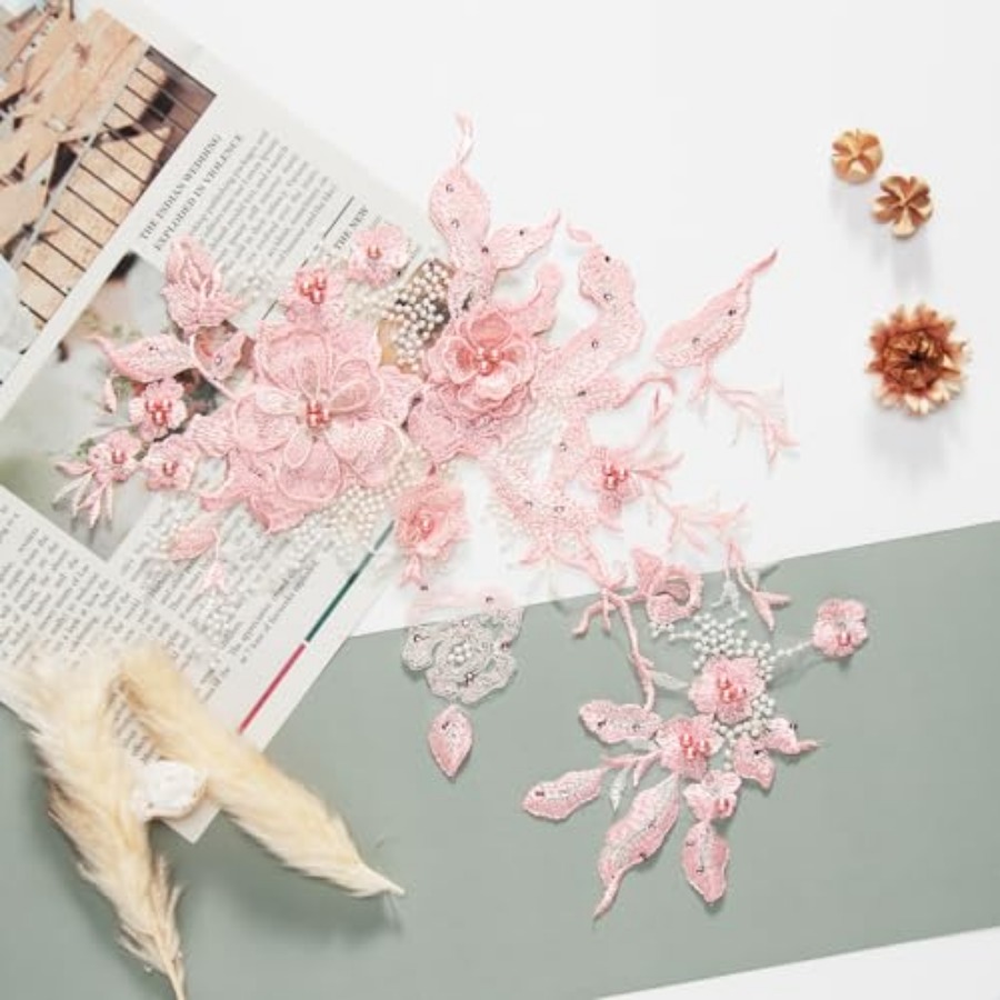 Colorful Flower Fabric Beaded  - Applique Patch Flower ulasan dan harga