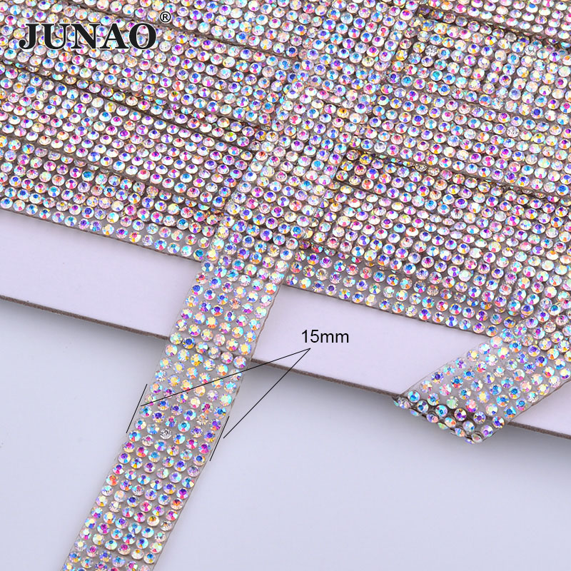 JUNAO 5Yard Crystal AB Rhinest - Crystal Mesh Fabric ulasan dan harga
