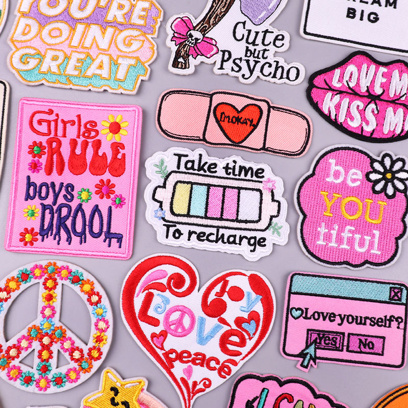 Pink/Rainbow Letter Flower Emb - Applique Patch Flower ulasan dan harga