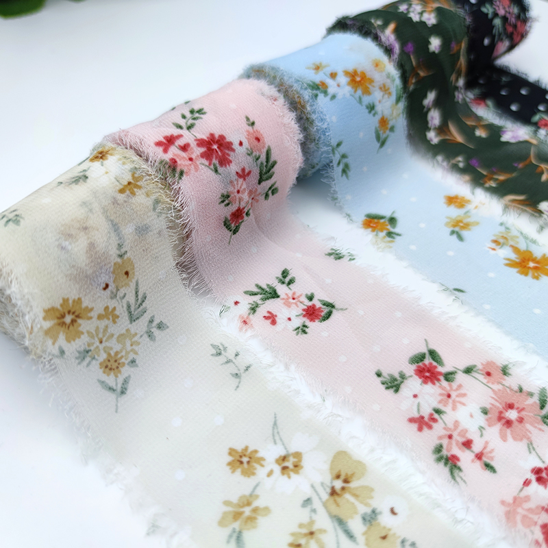 Printed Flower Silk Chiffon Ri - Velvet Ribbon Roll ulasan dan harga
