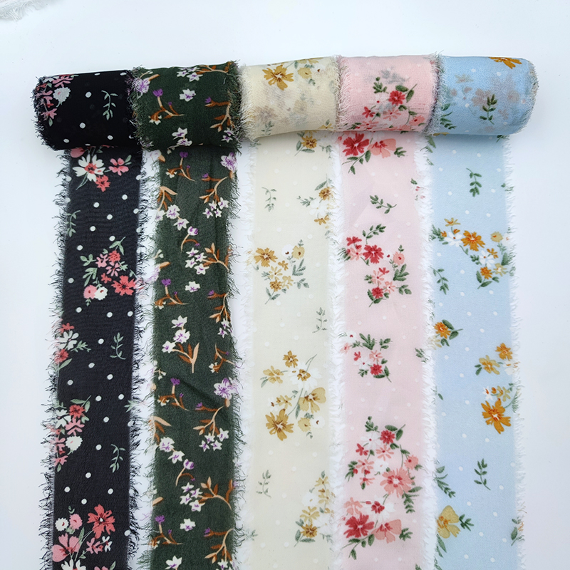 Printed Flower Silk Chiffon Ri - Velvet Ribbon Roll ulasan dan harga