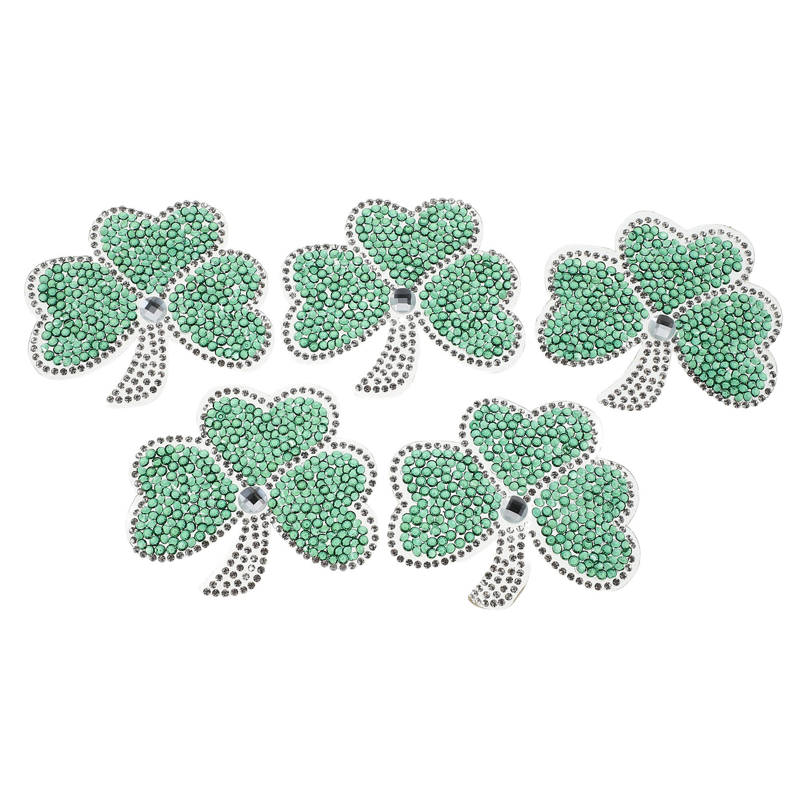 5Pcs Green Lucky Leaf Patches  - Sew On Rhinestone ulasan dan harga