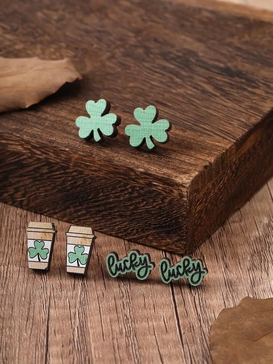 3 Pairs/Set Fashionable Wooden - Iron On Stud Set ulasan dan harga