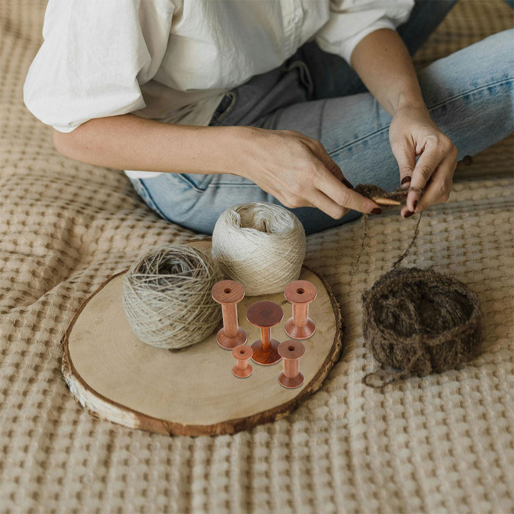 7Pcs Wooden Thread Spools Empt - Embroidery Craft ulasan dan harga