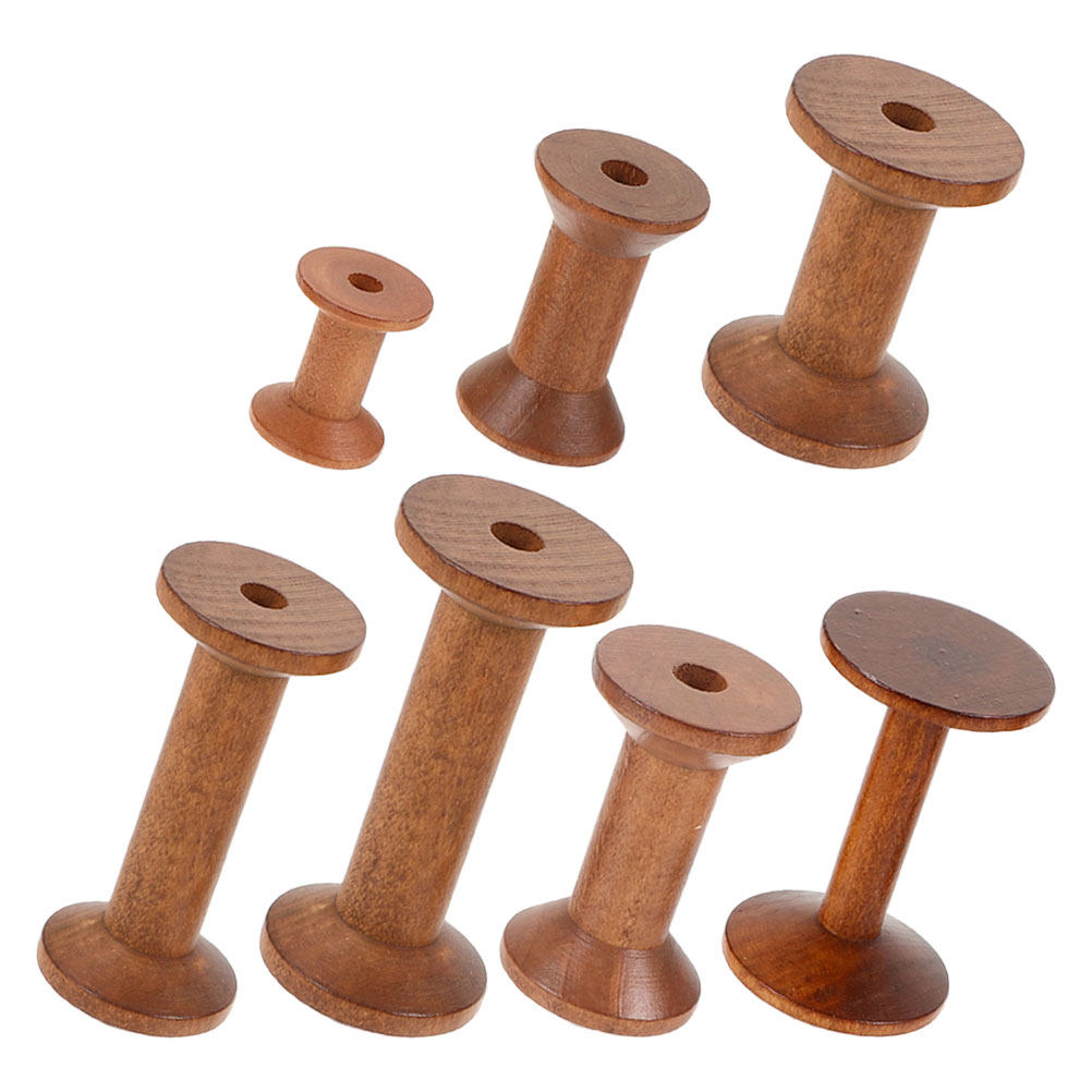 7Pcs Wooden Thread Spools Empt - Embroidery Craft ulasan dan harga