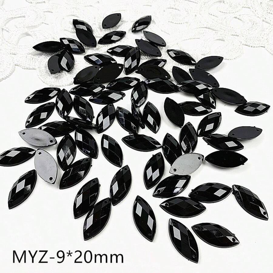 100pcs Mixed Size Black Acryli - Sew On Rhinestone ulasan dan harga