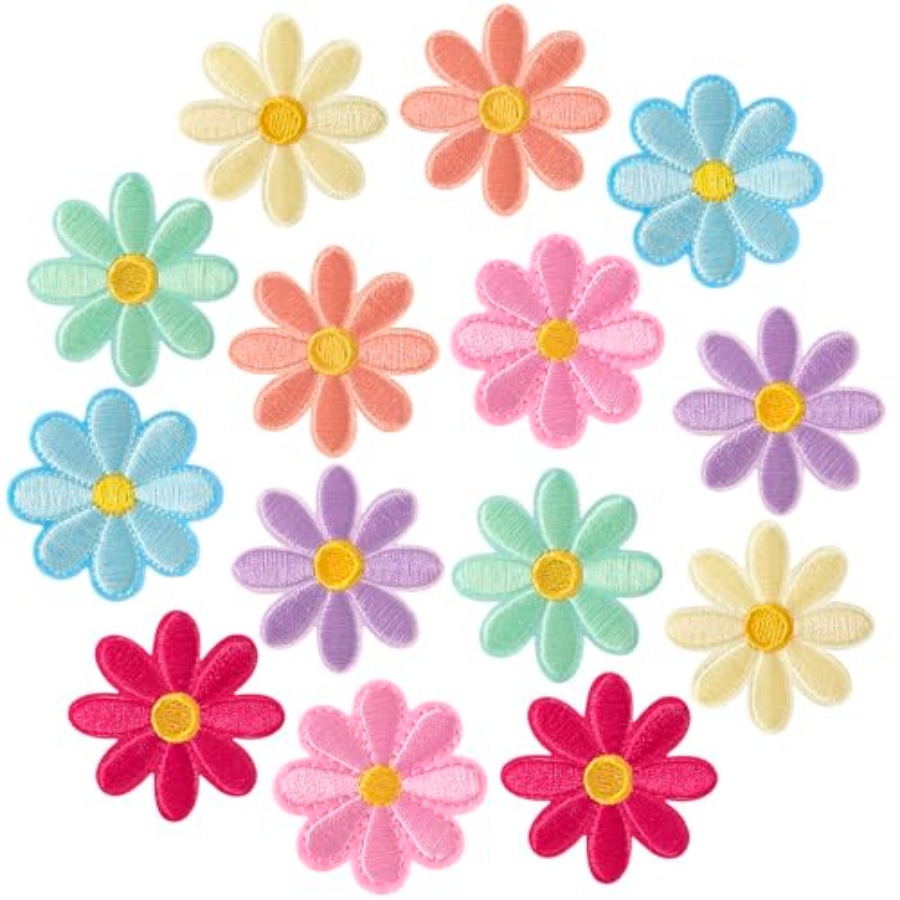 14 Pcs Flower Iron on Patches, - Applique Patch Flower ulasan dan harga