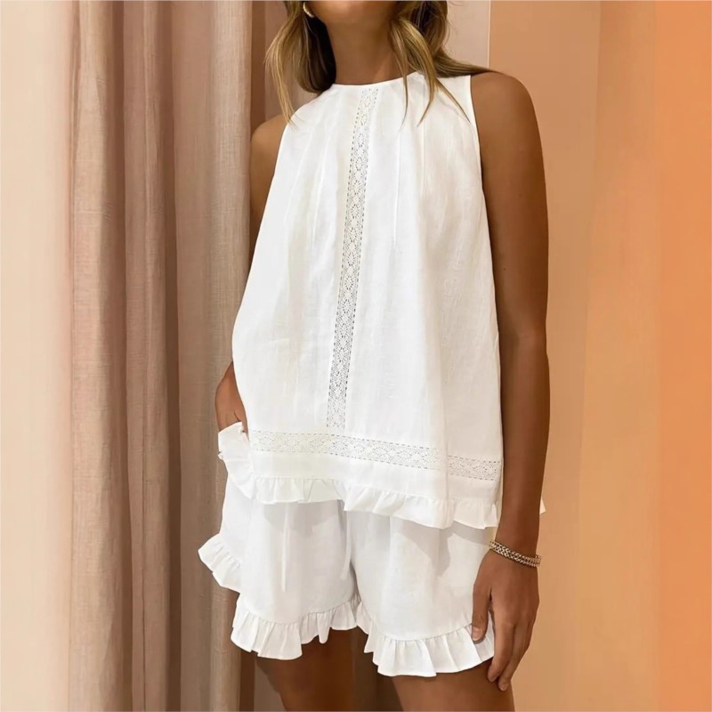 New Women Summer 2Piece Set Wh - Elastic Lace Trim ulasan dan harga