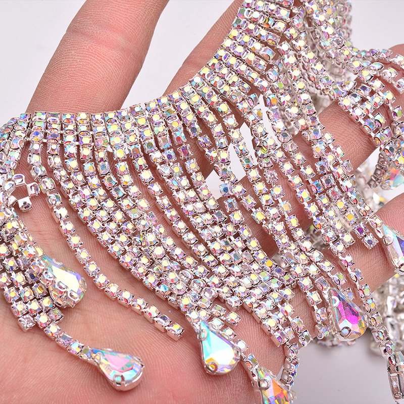 JUNAO 45cm/lot Crystal AB Glas - Tassel Fringe Trim ulasan dan harga