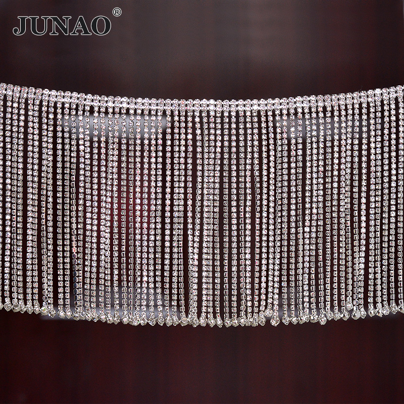 JUNAO 45cm/lot Crystal AB Glas - Tassel Fringe Trim ulasan dan harga