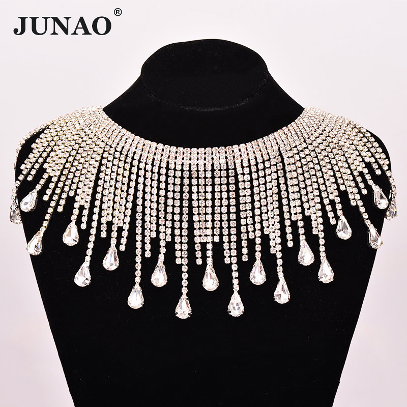 JUNAO 45cm/lot Crystal AB Glas - Tassel Fringe Trim ulasan dan harga