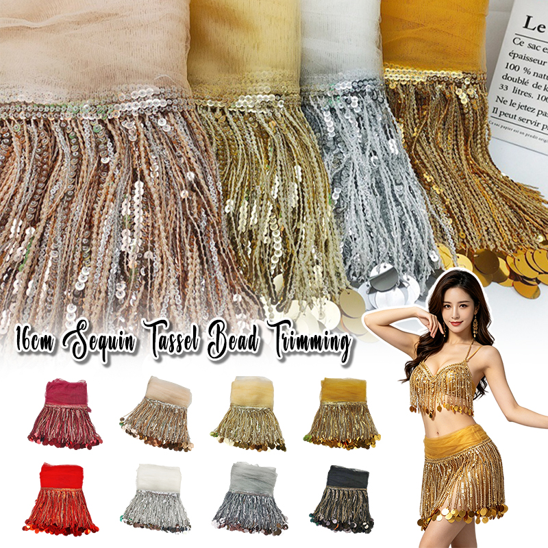 10 Yards Sequins Tassel Lace T - Tassel Fringe Trim ulasan dan harga