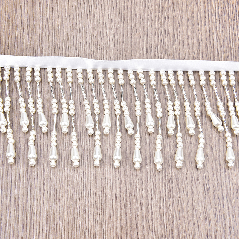 White Sewing Beaded Chain Lace - Pearl Trim Chain ulasan dan harga