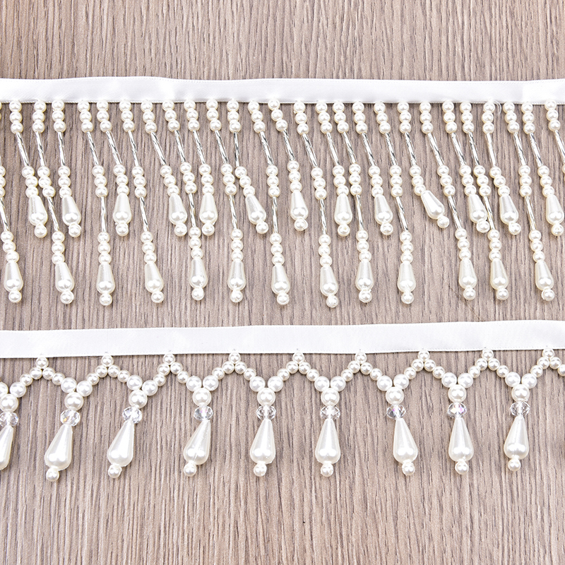 White Sewing Beaded Chain Lace - Pearl Trim Chain ulasan dan harga