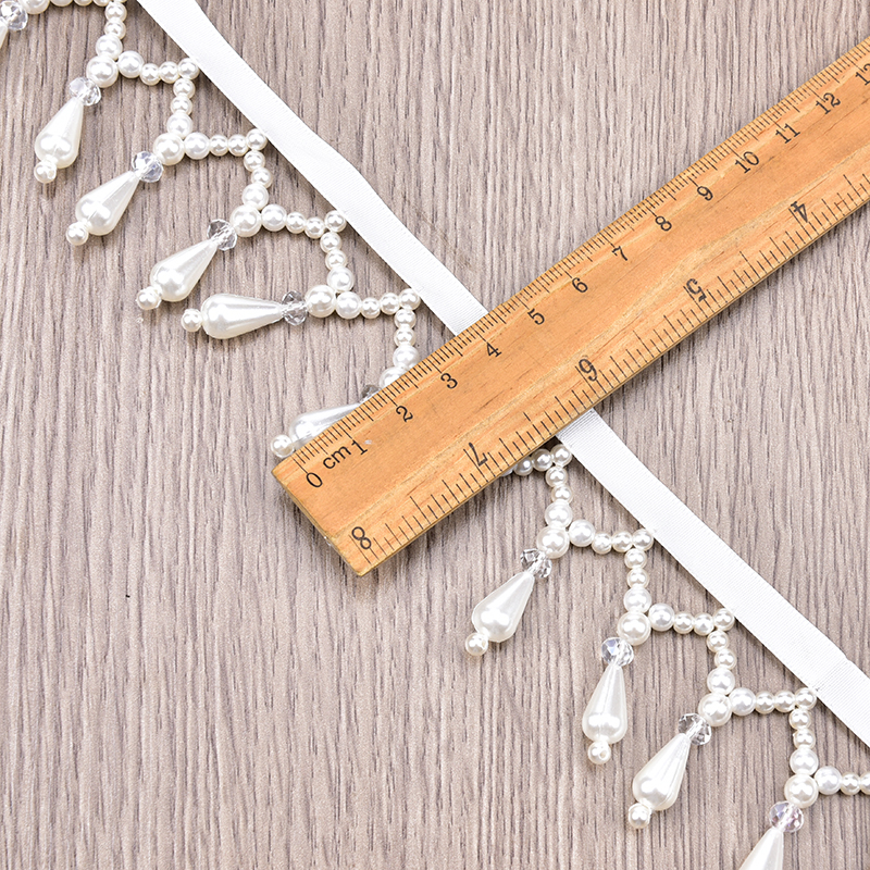 White Sewing Beaded Chain Lace - Pearl Trim Chain ulasan dan harga