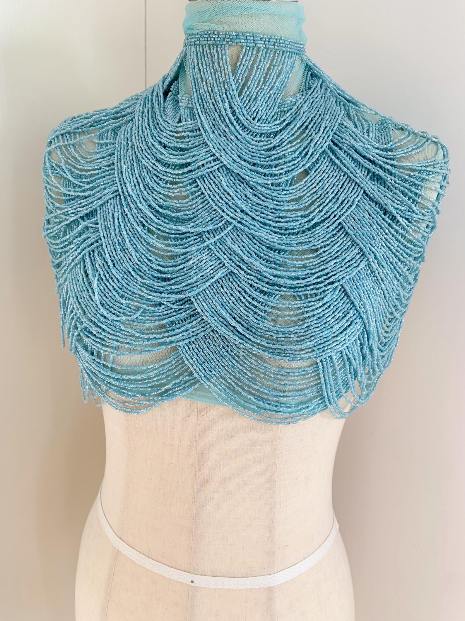 Light Blue Chains Cape Fabric, - Beaded Trim Fringe ulasan dan harga