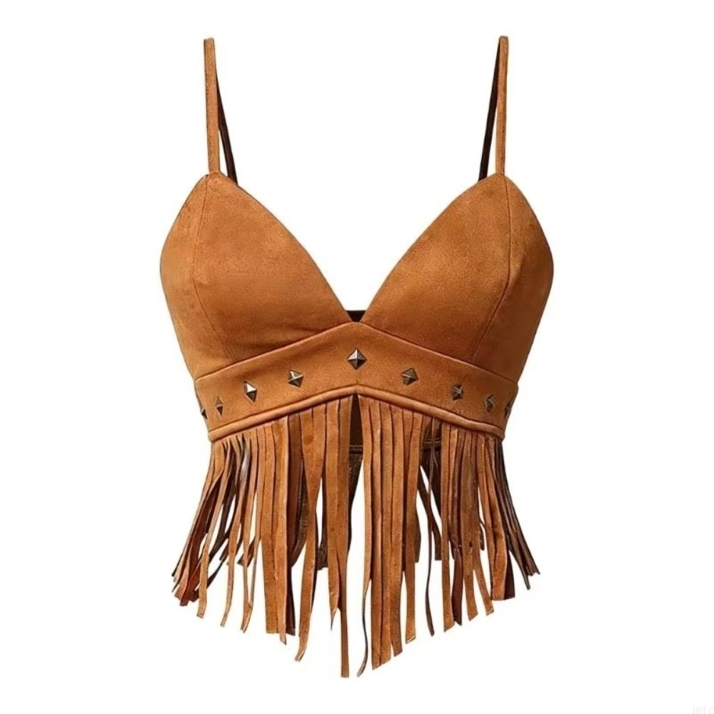 Vintage Faux Suede Women Crop  - Tassel Fringe Trim ulasan dan harga
