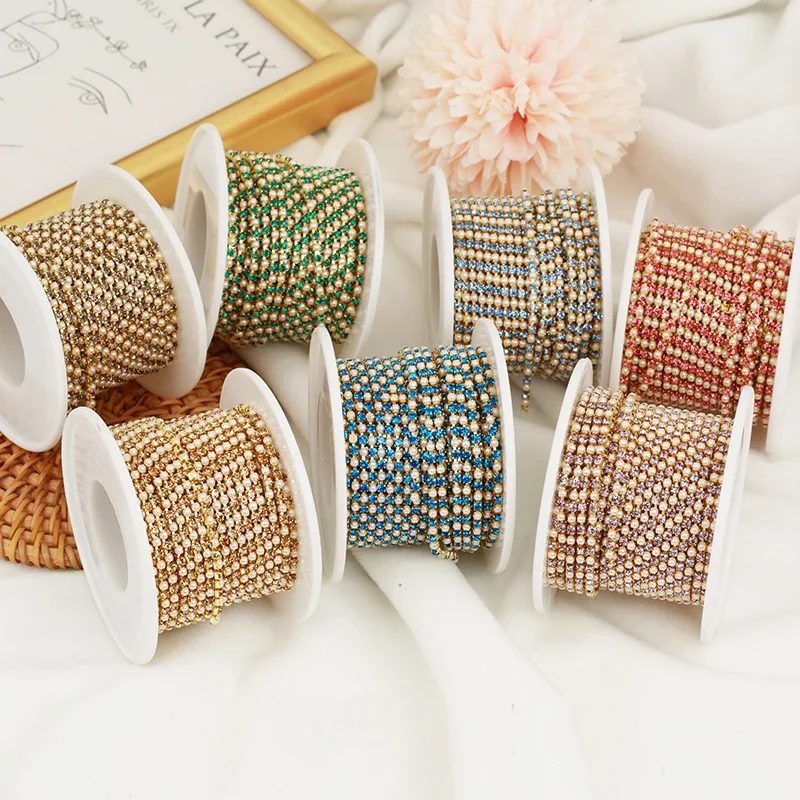 2mm Gold Pearl Rhinestone Cup  - Pearl Trim Chain ulasan dan harga