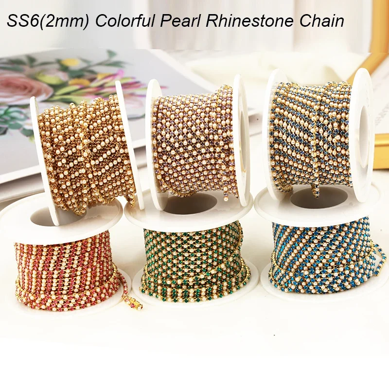 2mm Gold Pearl Rhinestone Cup  - Pearl Trim Chain ulasan dan harga