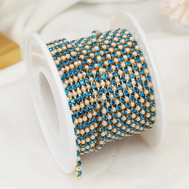 2mm Gold Pearl Rhinestone Cup  - Pearl Trim Chain ulasan dan harga