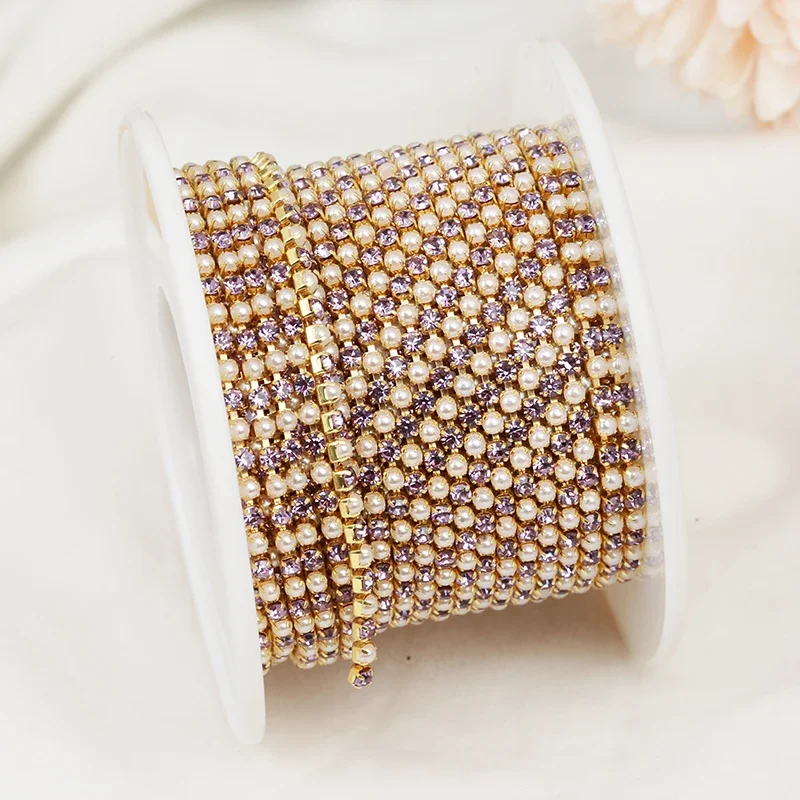 2mm Gold Pearl Rhinestone Cup  - Pearl Trim Chain ulasan dan harga