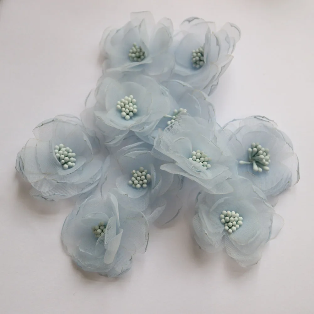 10pcs/lot Pink Green Chiffon F - Applique Patch Flower ulasan dan harga