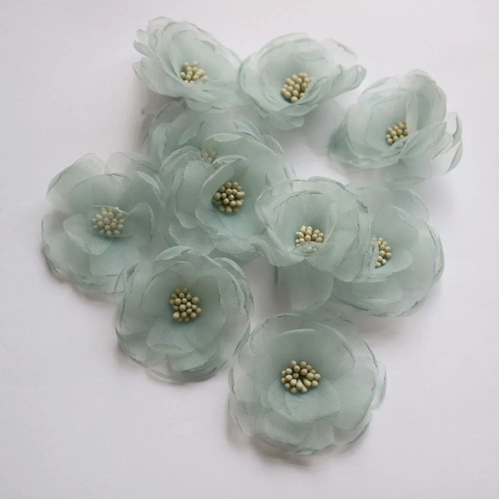 10pcs/lot Pink Green Chiffon F - Applique Patch Flower ulasan dan harga