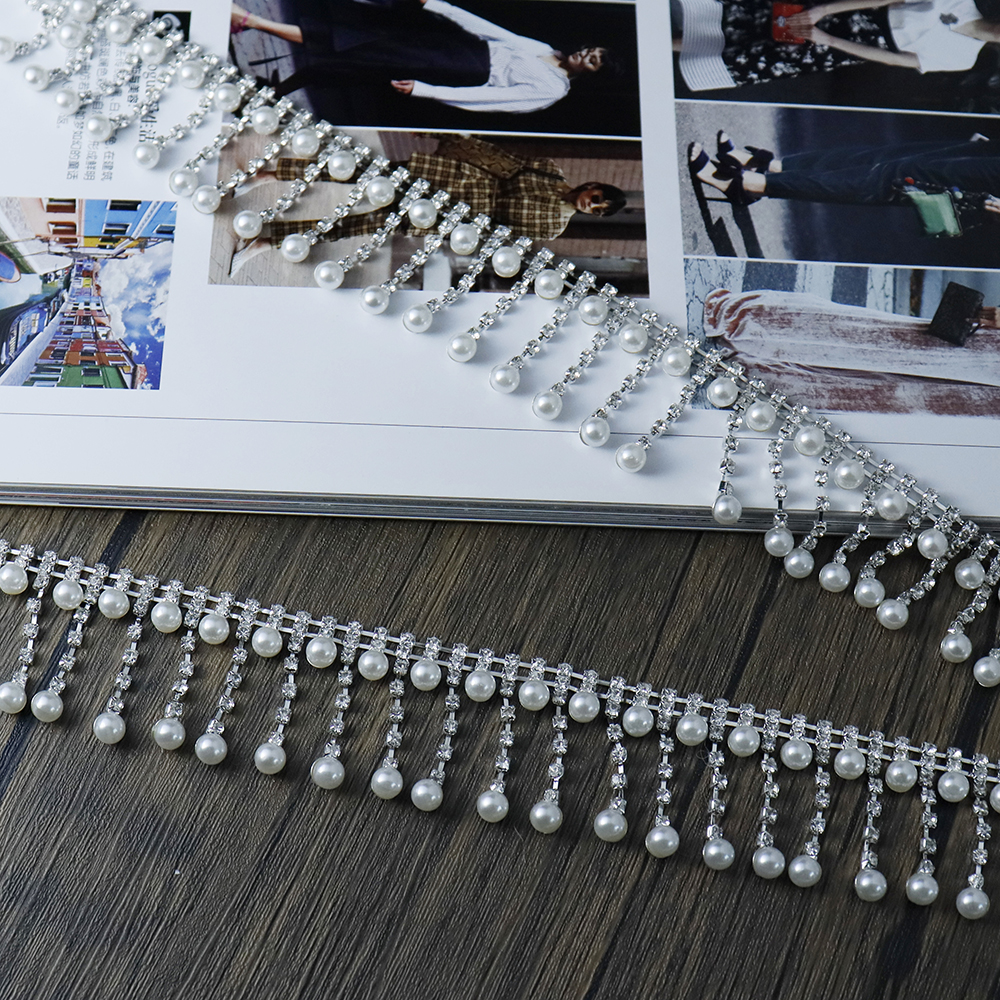 Crystal Rhinestone Pearl Trim  - Pearl Trim Chain ulasan dan harga