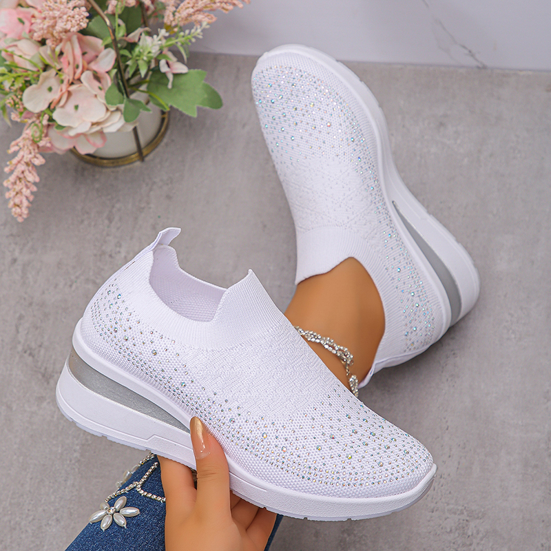 Rhinestone Decor Wedge Sneaker - Crystal Mesh Fabric ulasan dan harga