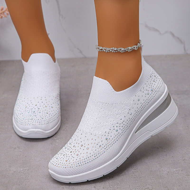 Rhinestone Decor Wedge Sneaker - Crystal Mesh Fabric ulasan dan harga