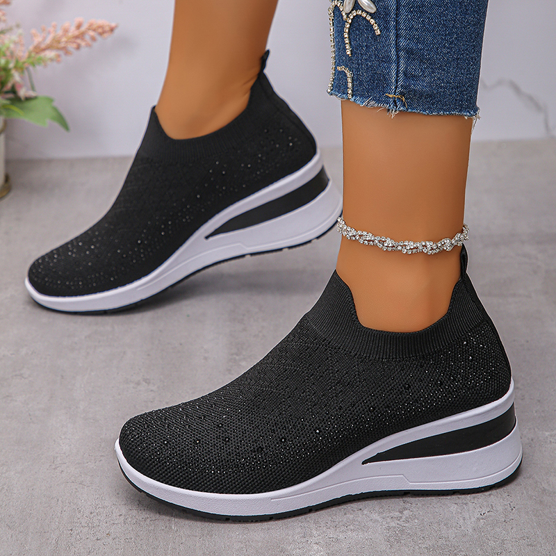 Rhinestone Decor Wedge Sneaker - Crystal Mesh Fabric ulasan dan harga