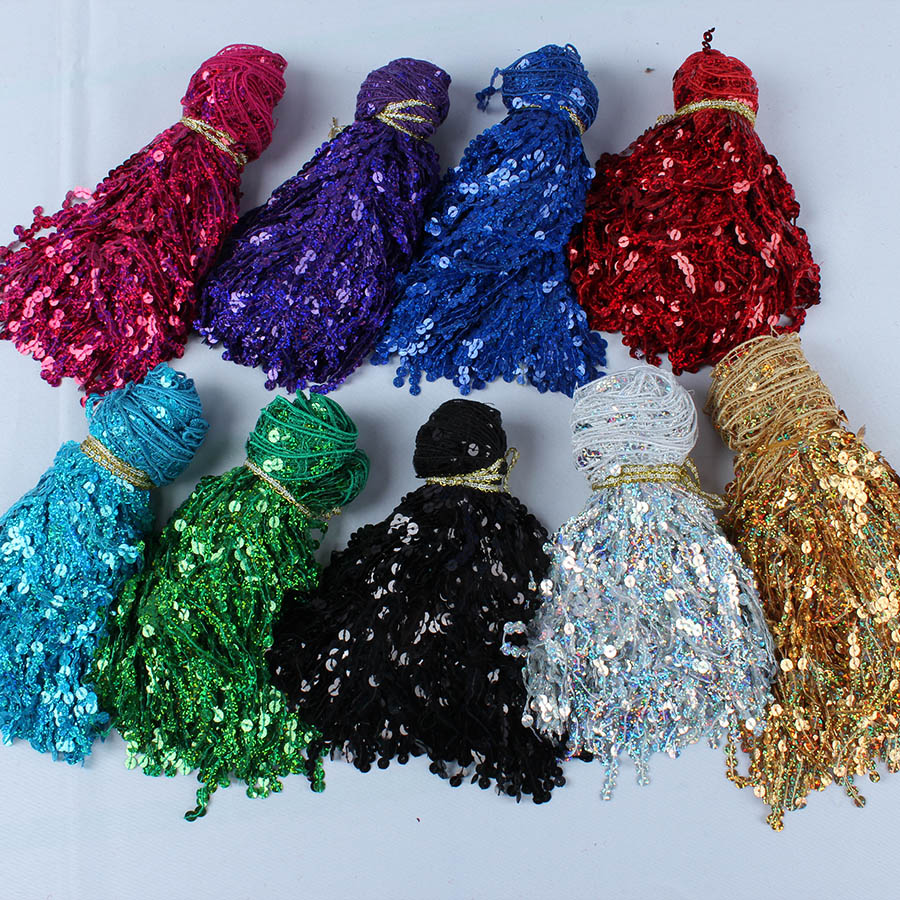 6 Meters/lot Holographic Sequi - Beaded Trim Fringe ulasan dan harga
