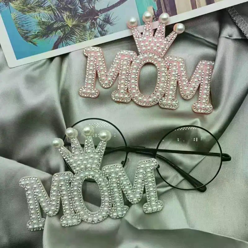 1PC Pearl Crown Mom Letter Pat - Sew On Rhinestone ulasan dan harga