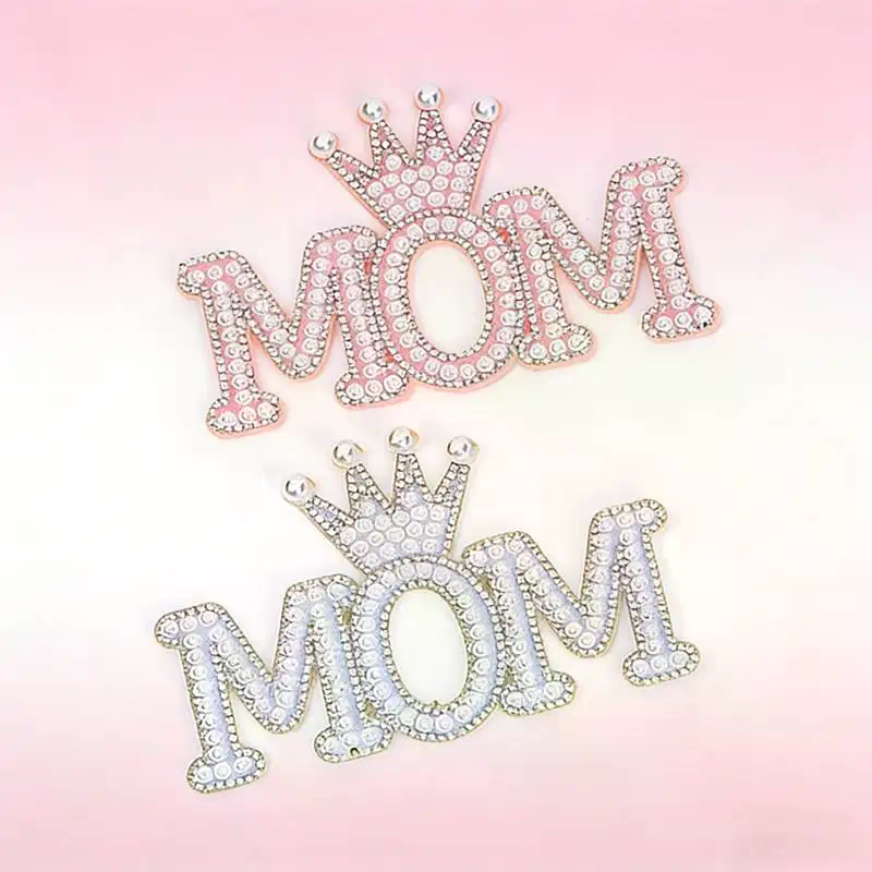 1PC Pearl Crown Mom Letter Pat - Sew On Rhinestone ulasan dan harga