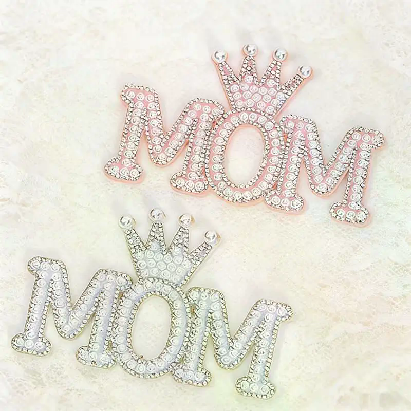 1PC Pearl Crown Mom Letter Pat - Sew On Rhinestone ulasan dan harga