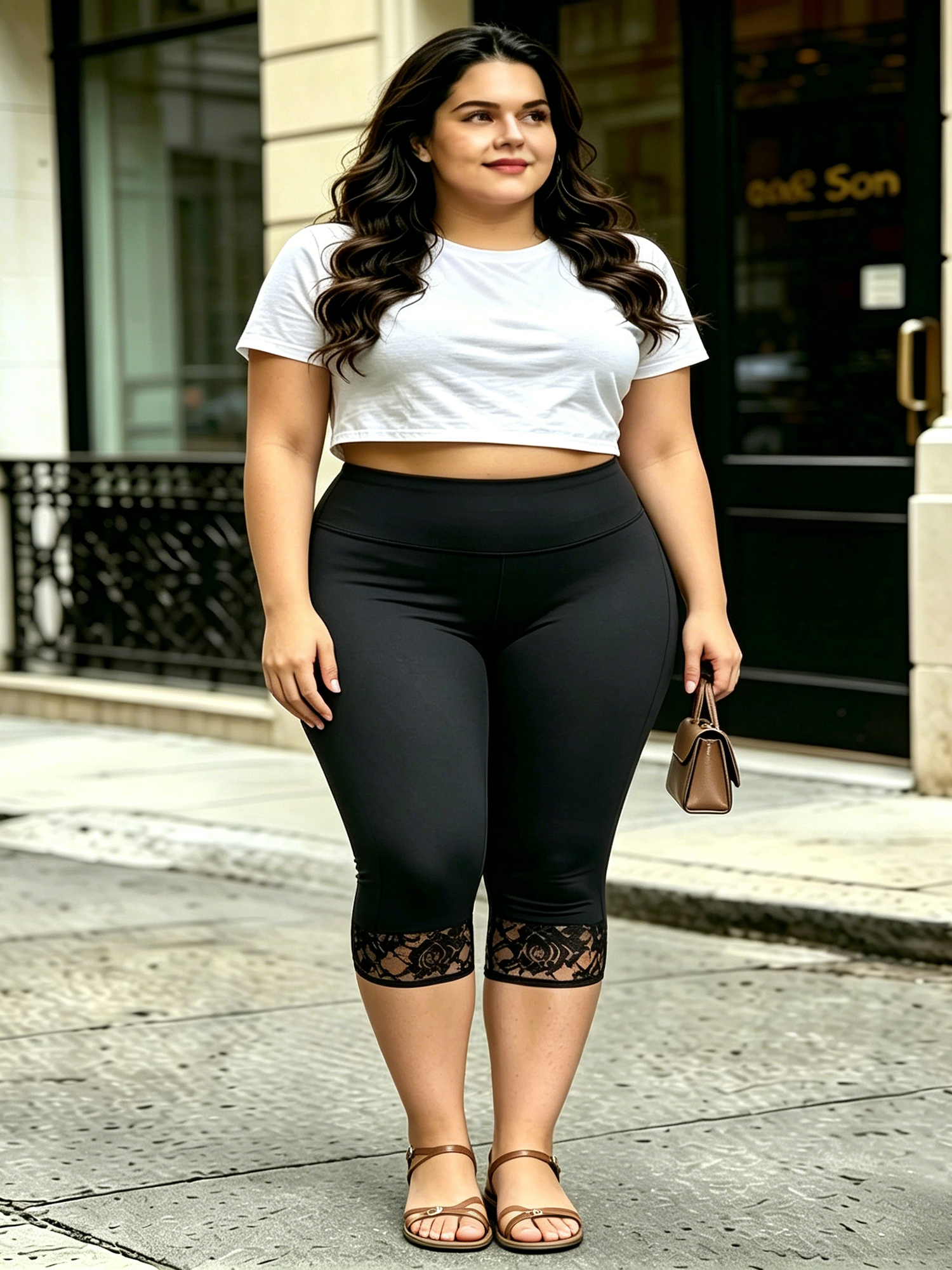 Capri Leggings Cropped Casual  - Elastic Lace Trim ulasan dan harga