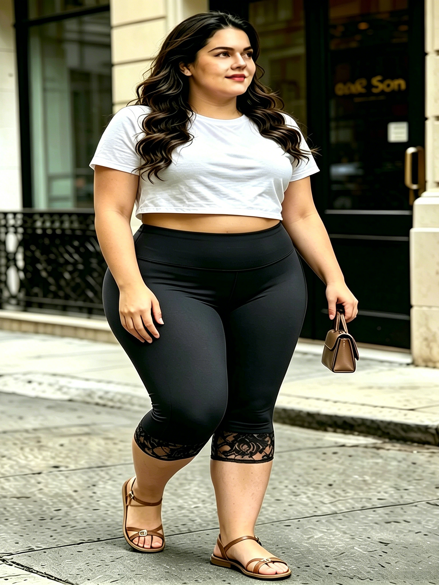 Capri Leggings Cropped Casual  - Elastic Lace Trim ulasan dan harga
