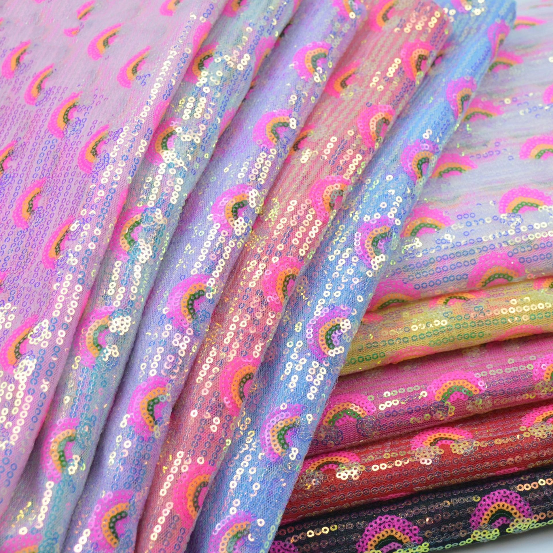 3mm Rainbow Sequin Glitter Fab - Sequin Fabric Panel ulasan dan harga