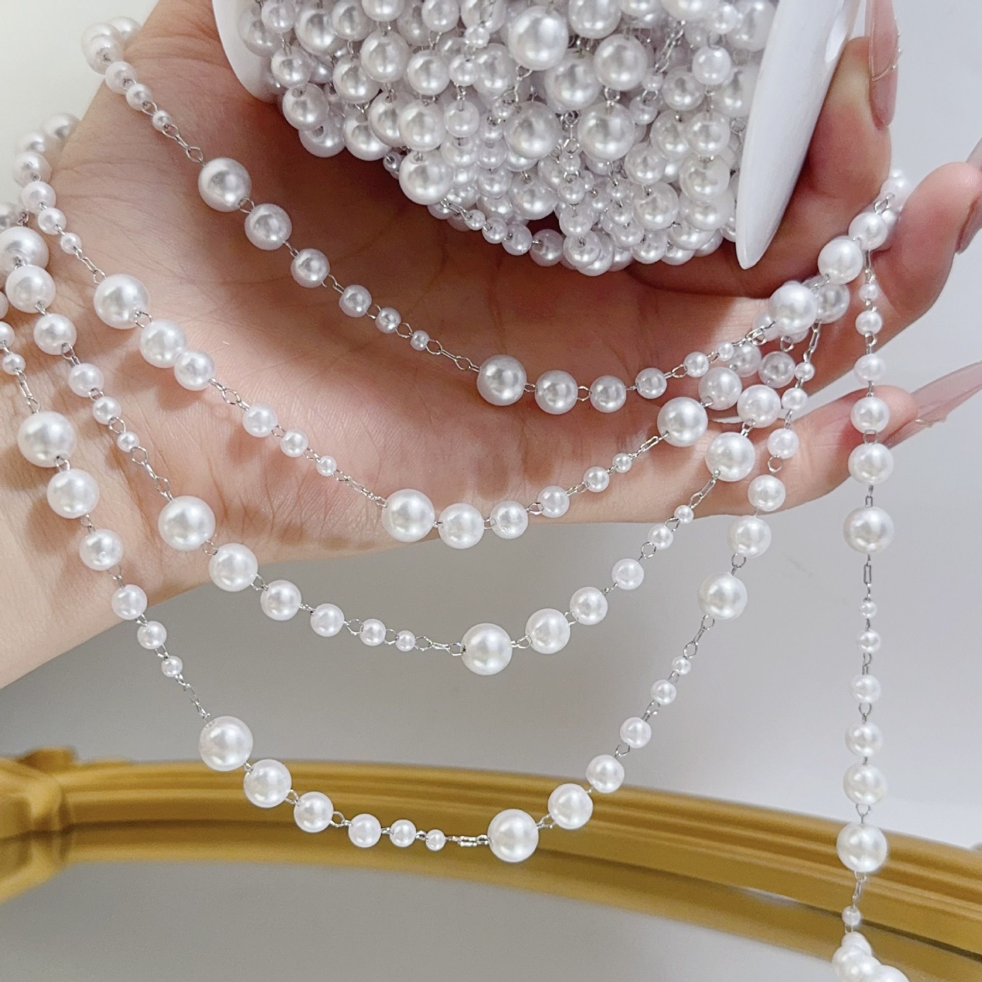 3-8mm Pearl Copper Chain, Anci - Pearl Trim Chain ulasan dan harga