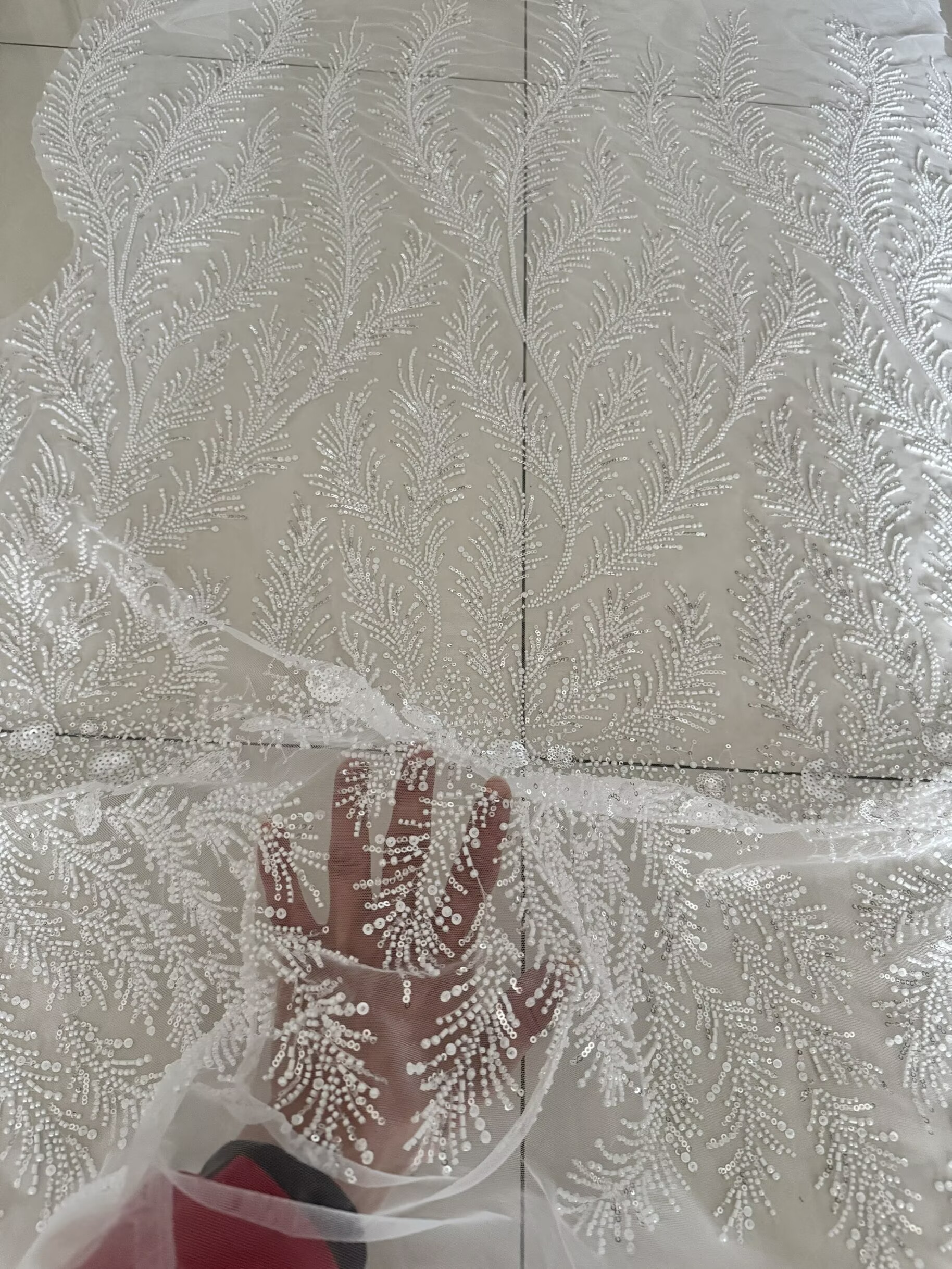 White Beaded Pearl Crystal Seq - Crystal Mesh Fabric ulasan dan harga