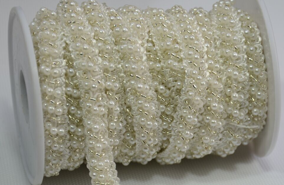 5 Yards Sew On Dense Pearl Tri - Pearl Trim Chain ulasan dan harga