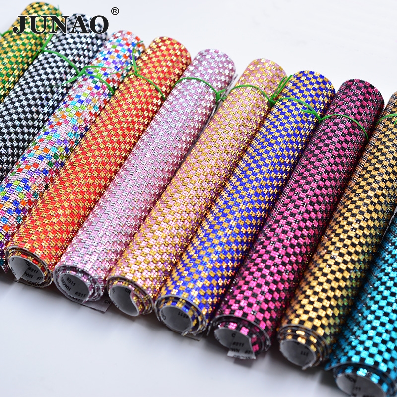 JUNAO 24*40cm Self Adhesive Rh - Crystal Mesh Fabric ulasan dan harga