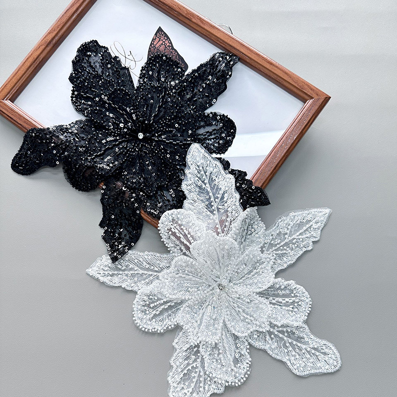 White Lace Sequin Beaded Flowe - Applique Patch Flower ulasan dan harga