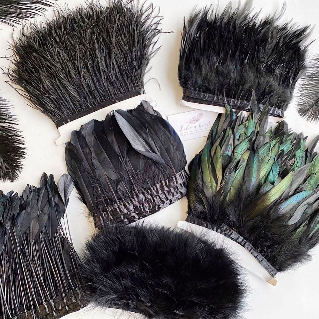 1Meter Black Ostrich Goose Mar - Feather Trim Marabou ulasan dan harga