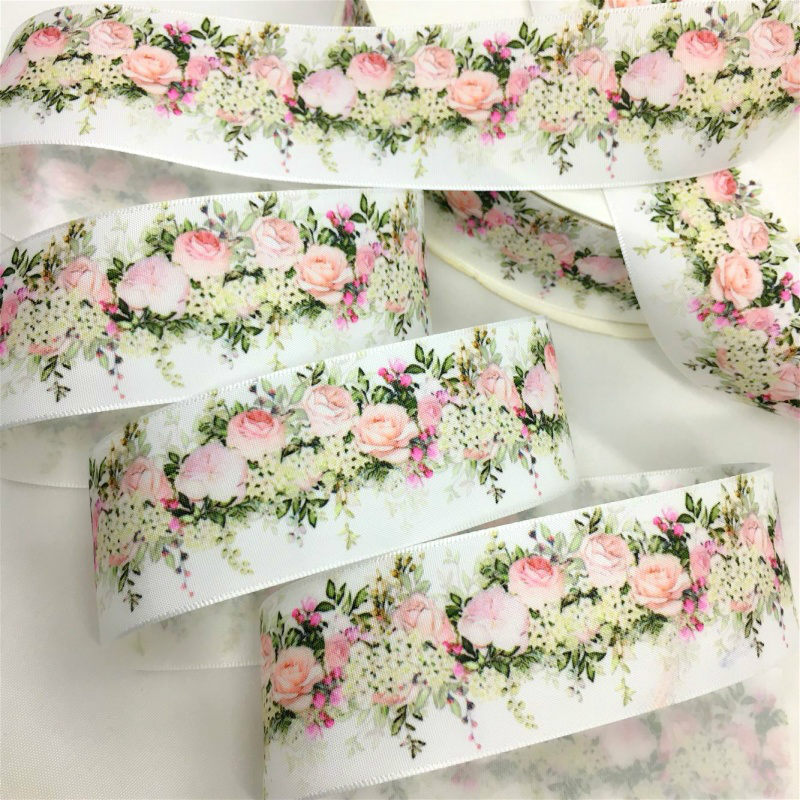 5Y 3.8cm Satin Floral Ribbon F - Velvet Ribbon Roll ulasan dan harga