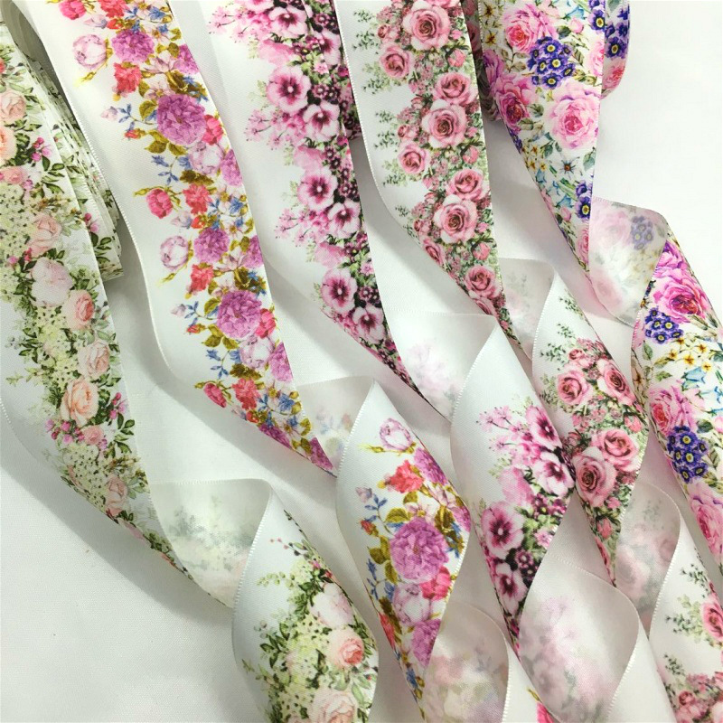 5Y 3.8cm Satin Floral Ribbon F - Velvet Ribbon Roll ulasan dan harga