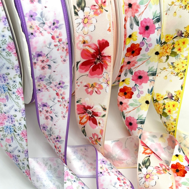 5Y 3.8cm Satin Floral Ribbon F - Velvet Ribbon Roll ulasan dan harga